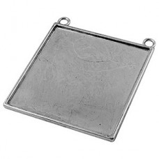 45mm Square Vintage Style Silver Plated Pendant Bezel